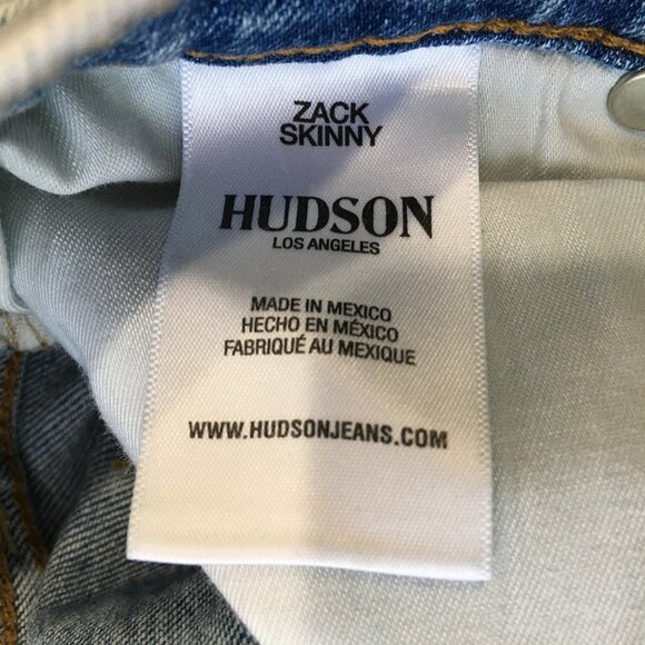 HUDSON Light Wash Distressed Ripped 5 Pocket Logo Hardware ZACK Skinny Jeans - Picture 3 of 10